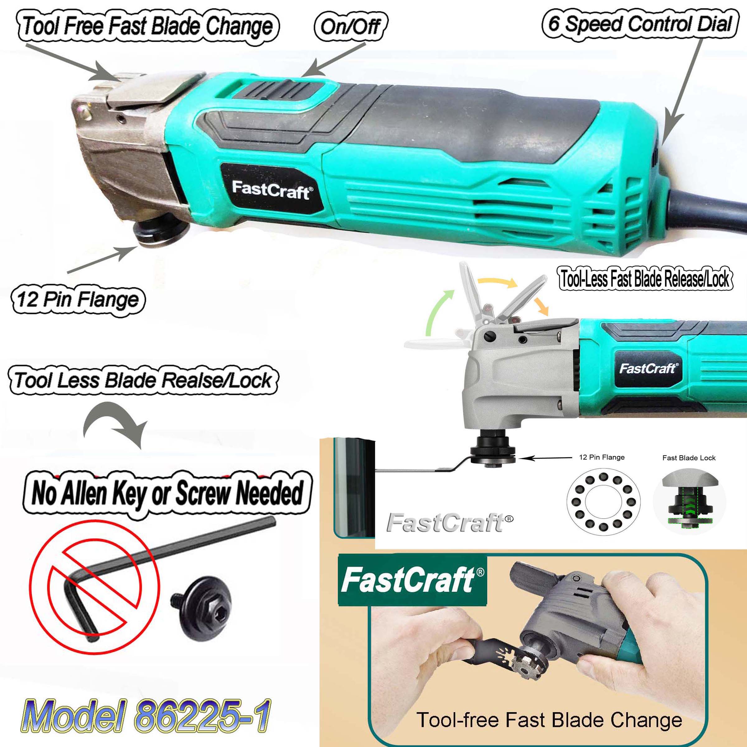 NYCL FastCraft Oscillating Multi Tool - Tool-less Fast Blade Release/Lock